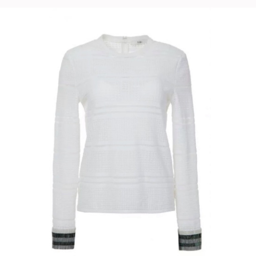 Tibi Edwardian White Stretchy Perforated Ivory White Top